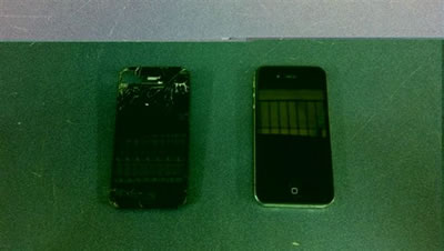 Before and after pictures of iPhone 4 that we replaced the screen in for a customer