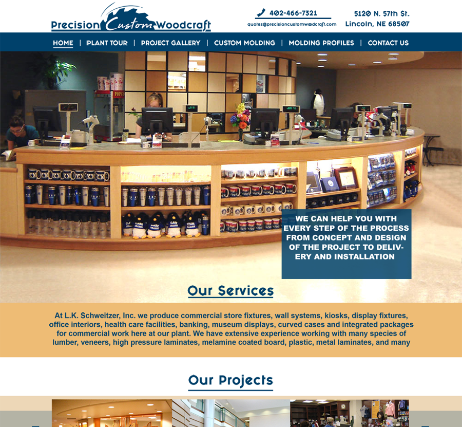 Quick Connect created a beautiful website for Precision Custom Woodcraft using WordPress