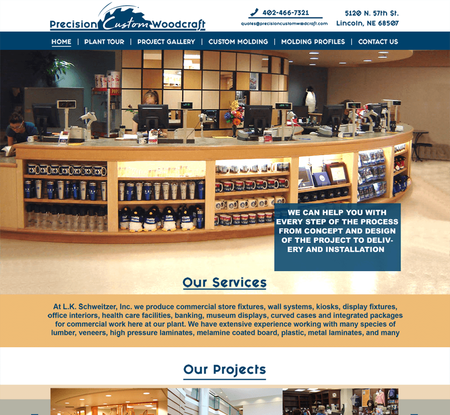 Quick Connect created a beautiful website for Precision Custom Woodcraft using WordPress