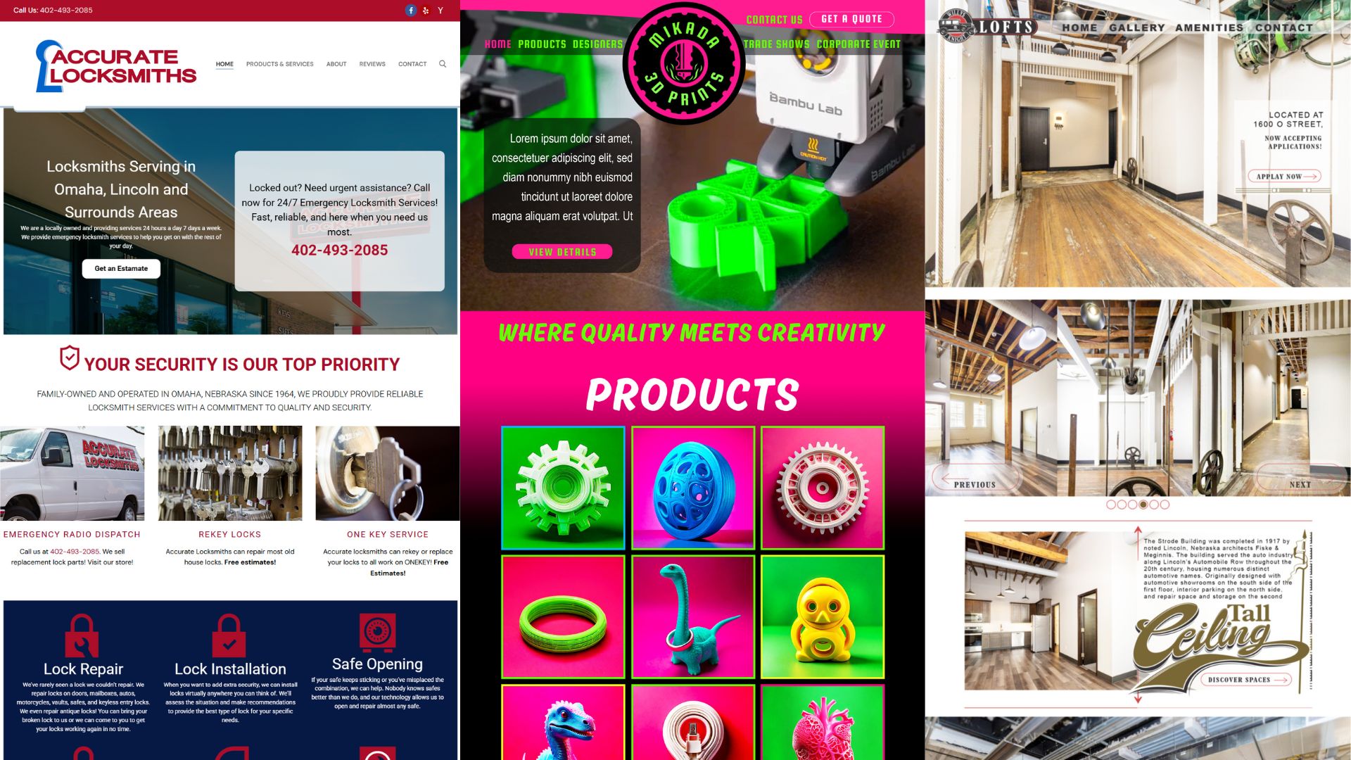 Three custom website designs by Quick Connect